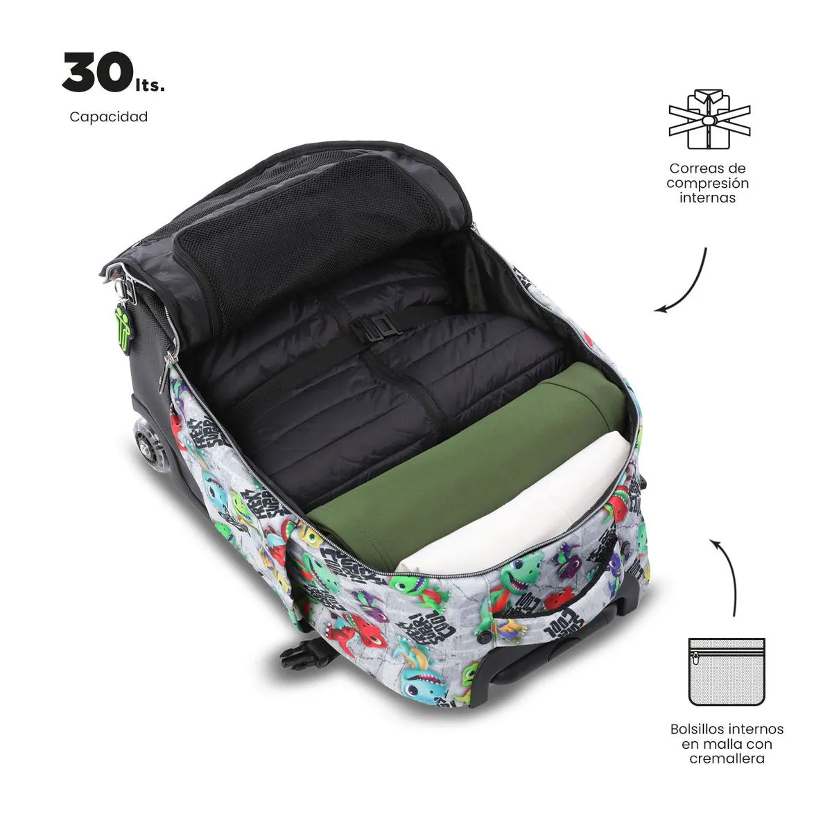 TOTTO MOCHILA CON RUEDAS T-REX SUPER COOL