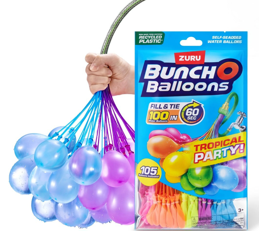 Bunch O Balloons Tropical Party 100+ Globos de Agua de Llenado Rápido y Autocierre (Paquete de 3) para Niños.