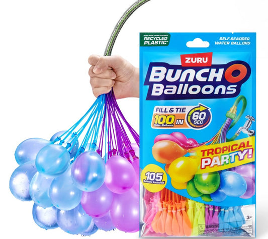 Bunch O Balloons Tropical Party 100+ Globos de Agua de Llenado Rápido y Autocierre (Paquete de 3) para Niños.