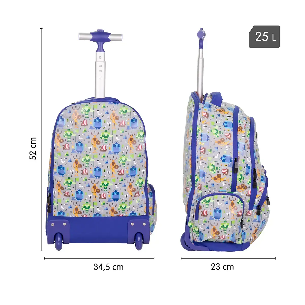 Mochila con ruedas 6 cremalleras (25 l) serie especial Vikngs, azul
